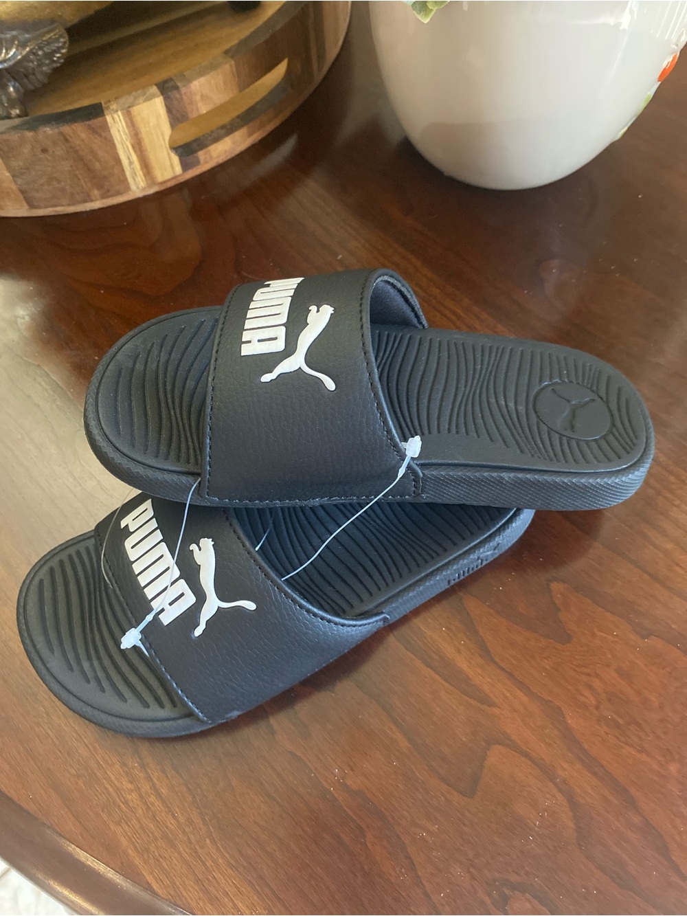 Puma Kids Black Slide Sandals with White Logo